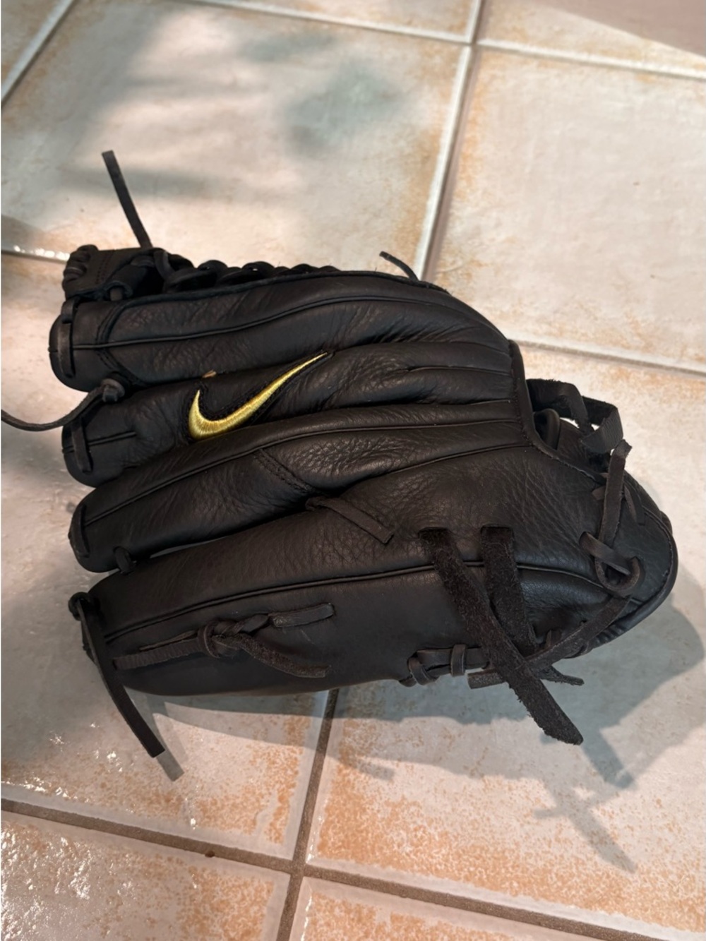 Nike Black Leather Fielding 12.5” Baseball Glove with Gold Swoosh Accent